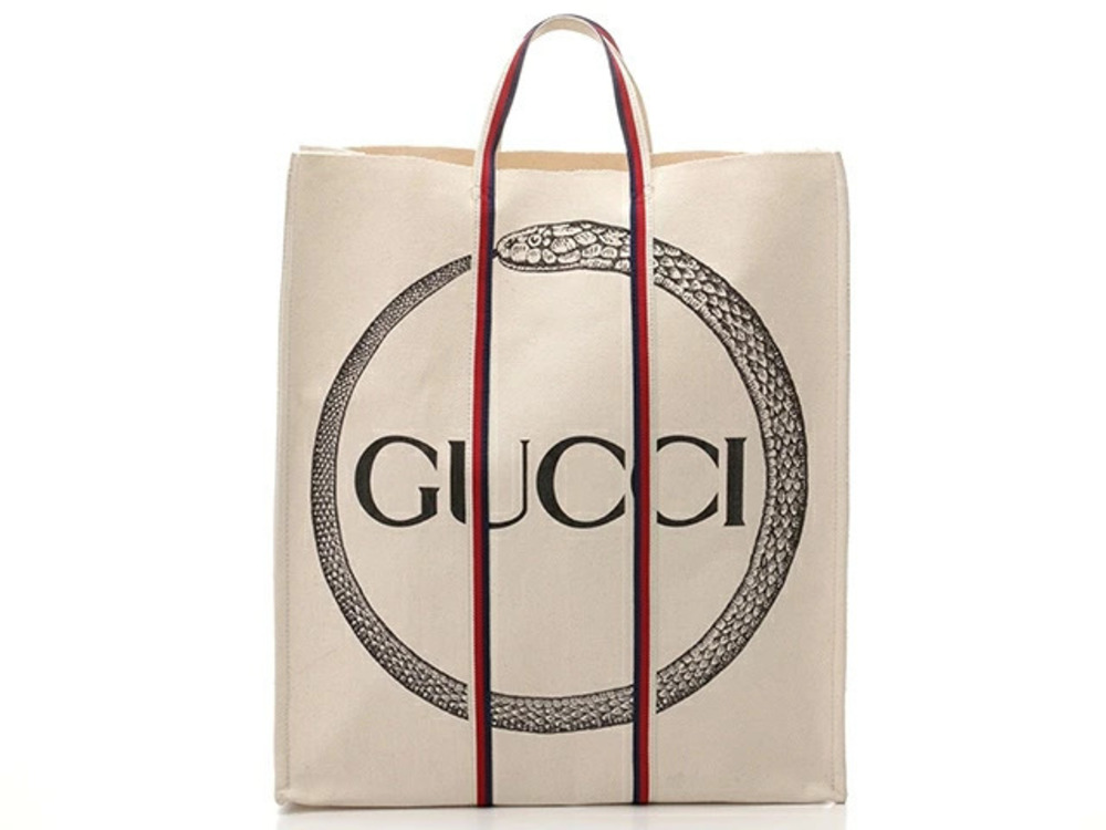 Gucci Tote Bag Ouroboros Ivory White Navy Blue Red Canvas